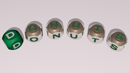 donuts combined by dice letters and color crossing for the related meanings of the concept. background and bakery