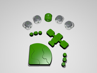 3D graphical image of ORBIT vertically along with text built around the icon by metallic cubic letters from the top perspective, excellent for the concept presentation and slideshows. illustration