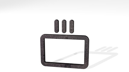 army symbol regiment casting shadow from a perspective. A thick sculpture made of metallic materials of 3D rendering. illustration and military