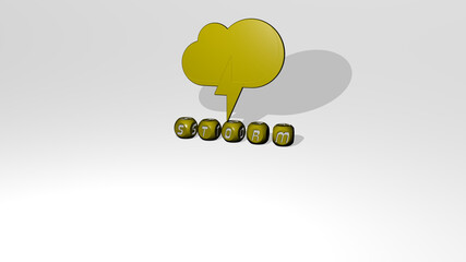 3D illustration of STORM graphics and text made by metallic dice letters for the related meanings of the concept and presentations. background and clouds