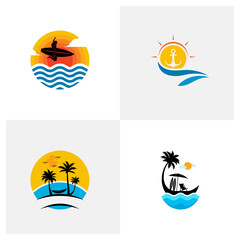 Set of Summer Beach logo design Vector, Beach logo template design concept, Creative icon