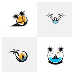 Set of Summer Beach logo design Vector, Beach logo template design concept, Creative icon