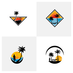 Set of Summer Beach logo design Vector, Beach logo template design concept, Creative icon