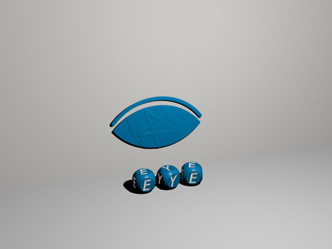 3D illustration of eye graphics and text made by metallic dice letters for the related meanings of the concept and presentations. background and beautiful