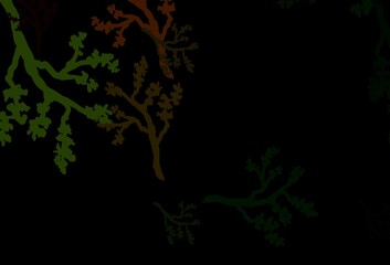 Dark Green, Red vector doodle texture with branches.