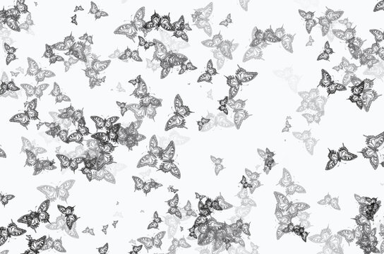 Flying Black Butterfly Pattern On White Floor2