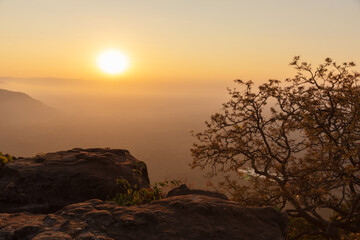 sunrise over the mountains  with fog in the morning