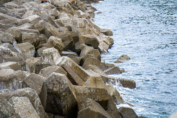 Tetrapods breakwater, a type of structure in coastal engineering used to prevent erosion caused by sea wave and strong wind and protect ships in harbour
