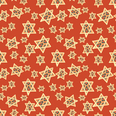 Seamless vector of tribal style motif star shape on pastel orange background