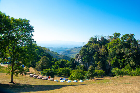 Tent camping place at Doi Samer Dao. Sri Nan national park, Nan Province, Thailand