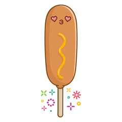 kawaii smiling corn dog cartoon illustration