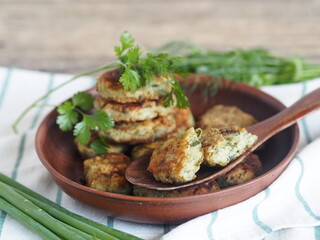 Healthy natural food.Vegetable diet cutlets on a wooden background.