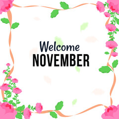 welcome november cards with flowers and ribbon vector