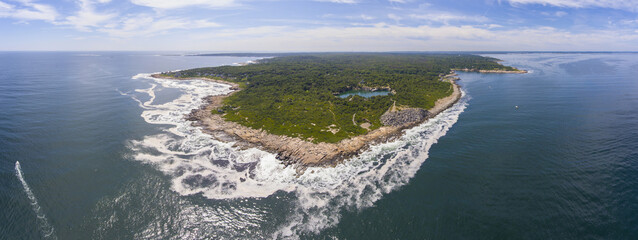 Halibut Point State Park and grainy quarry aerial view panorama and the coast aerial view in town...