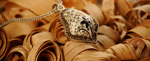 silver Pendant with silver chain, Indian Traditional jewelry