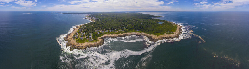 Halibut Point State Park and grainy quarry aerial view panorama and the coast aerial view in town...