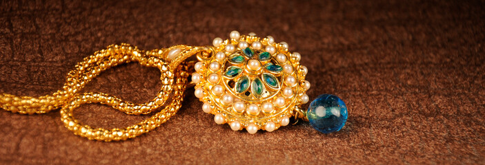 Pearl pendant with gold chain, Indian Traditional jewelry