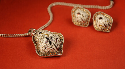 Naklejka premium silver Pendant with silver chain, Indian Traditional jewelry