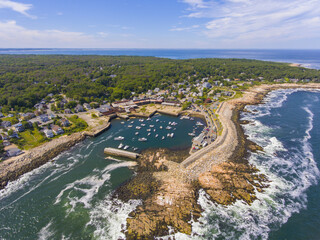 Village of Pigeon Cove aerial view in town of Rockport, Cape Ann, Massachusetts MA, USA. 