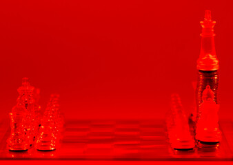 Tablero de ajedrez en formación de partida con iluminación roja y piezas transparentes © Carlos Hurtado