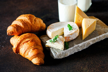 Milk, croissant and cheese