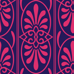 Seamless vintage pattern, wallpaper texture, elegant background pattern. Sample template. Pink and blue colors. For fabrics, covers, posters, interior design or wallpaper. Vector background image