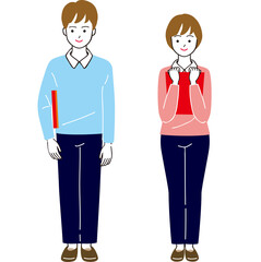 ファイルを持つ介護士の男女のベクターイラスト