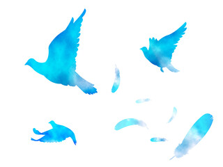 水彩 青い鳥が羽ばたくイラスト