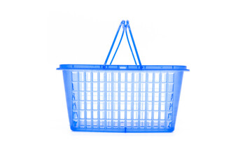 Shopping blue plastic basket isolated on white