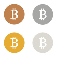 Bitcoin virtual currency symbols icons logo bronze, silver, gold, platinum colored set. A set of bitcoin virtual currency symbols, bronze, silver, gold, platinum, minimalist.