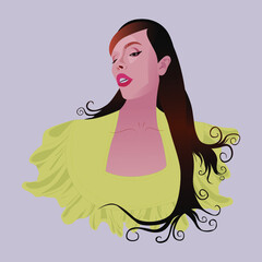 Vector illustration. A girl with hair. Stylish woman. Portrait of a girl,  .gorgeous woman face fashion illustration. female portrait. Beautiful girl, young woman .