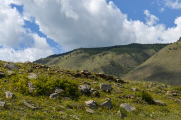 View of mountains and clouds in summer on a sunny day