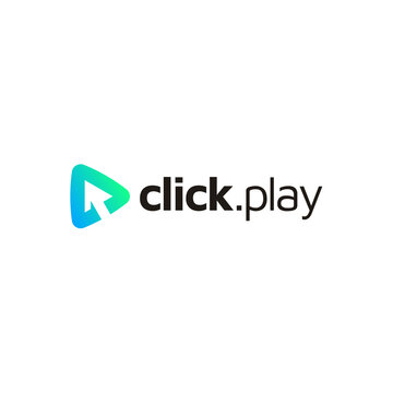 modern triangle play button with arrow for multimedia player like song video movie cinema motion clip film apps media logo apps 