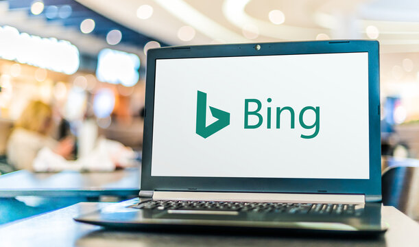Laptop computer displaying logo of Bing