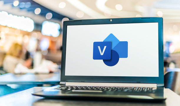 Laptop computer displaying logo of Microsoft Visio
