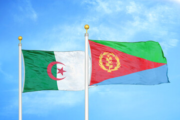 Algeria and Eritrea two flags on flagpoles and blue sky