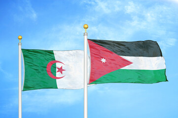 Naklejka na ściany i meble Algeria and Jordan two flags on flagpoles and blue sky