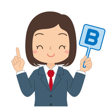 英語のBの札を持った女子学生　イラスト