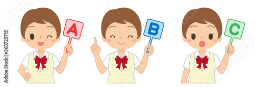 Abcの英語の札を持った女子学生 A B C イラスト Bravo Wall Mural Bra Ykc