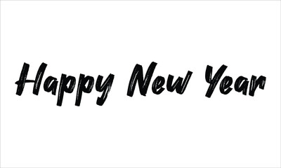 Happy New Year, Brush Hand drawn Typography Black text lettering and phrase isolated on the White background