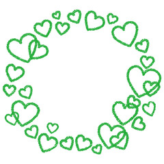 ハート01_07（手描きの緑のハートがいっぱいのフレーム）
