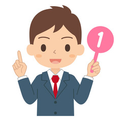 数字の1の札を持った男子学生　イラスト