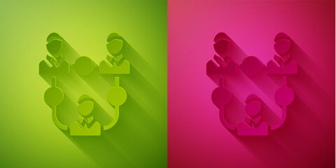 Paper cut Project team base icon isolated on green and pink background. Business analysis and planning, consulting, team work, project management. Paper art style. Vector.