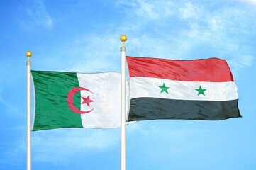 Algeria and Syria two flags on flagpoles and blue sky