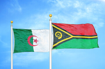 Algeria and Vanuatu two flags on flagpoles and blue sky