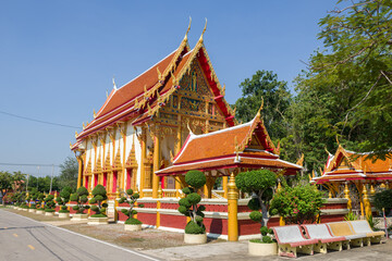 At the Buddhist temple of Wat Bun Tawee on a Sunny day. Phetchaburi, Thailand