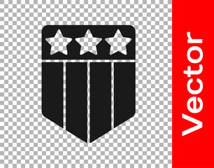 Black Shield with stars and stripes icon isolated on transparent background. United States of America country flag. 4th of July. USA Independence day. Vector.