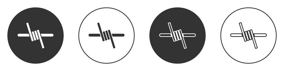 Black Barbed wire icon isolated on white background. Circle button. Vector.