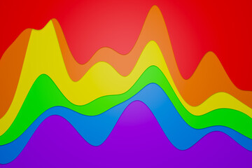 3d illustration of a stereo strip of different colors. Geometric stripes similar to waves. Abstract colorful neon glowing crossing lines pattern