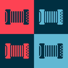 Pop art Musical instrument accordion icon isolated on color background. Classical bayan, harmonic. Vector.